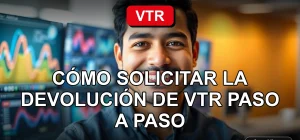 Hombre chileno sonriendo explica proceso de devolución de VTR en oficina moderna