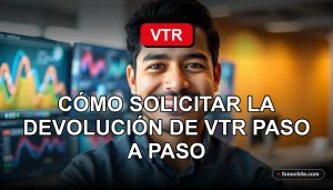 Hombre chileno sonriendo explica proceso de devolución de VTR en oficina moderna