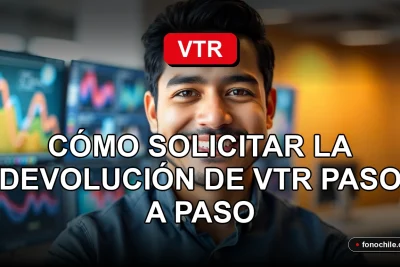 Hombre chileno sonriendo explica proceso de devolución de VTR en oficina moderna