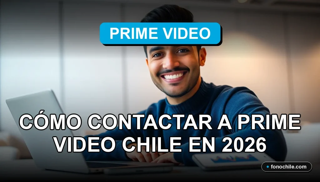 Guía para contactar servicio al cliente de Prime Video Chile en 2026, persona sonriente en oficina moderna.