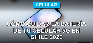Guía para optimizar y extender la duración de la batería de un teléfono inteligente 5G en Chile, mostrando un dispositivo moderno en un escritorio.