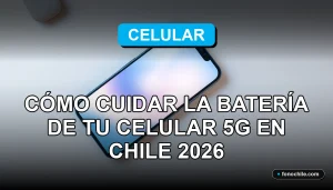 Guía para optimizar y extender la duración de la batería de un teléfono inteligente 5G en Chile, mostrando un dispositivo moderno en un escritorio.