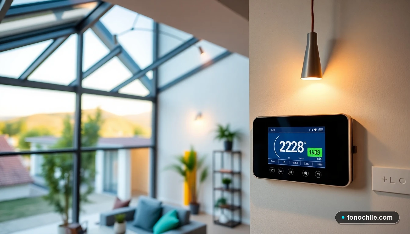 Casa chilena moderna con paneles solares, iluminación LED y termostato inteligente para ahorro energético