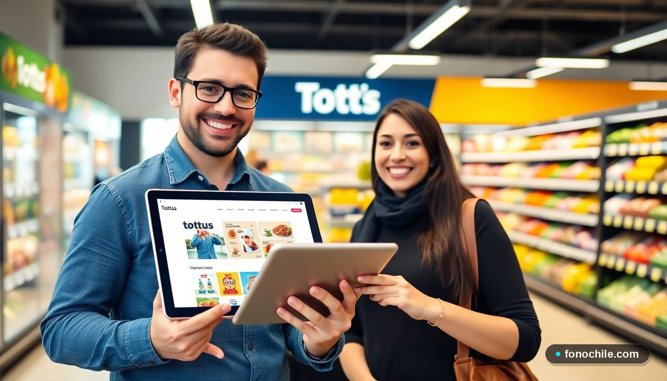Representante de atención al cliente Tottus ayudando a un cliente en supermercado chileno