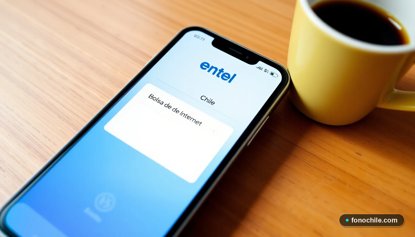 Pantalla de smartphone mostrando la compra de una bolsa de datos en la aplicación Entel Chile