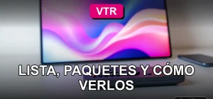 Guía completa de canales y paquetes de televisión VTR en Chile, mostrando un control remoto sobre una mesa moderna.