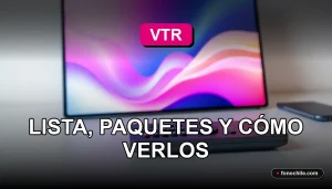 Guía completa de canales y paquetes de televisión VTR en Chile, mostrando un control remoto sobre una mesa moderna.