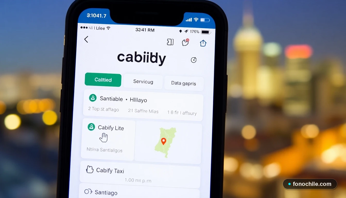 Pantalla de la aplicación Cabify Chile mostrando los diferentes tipos de servicio disponibles