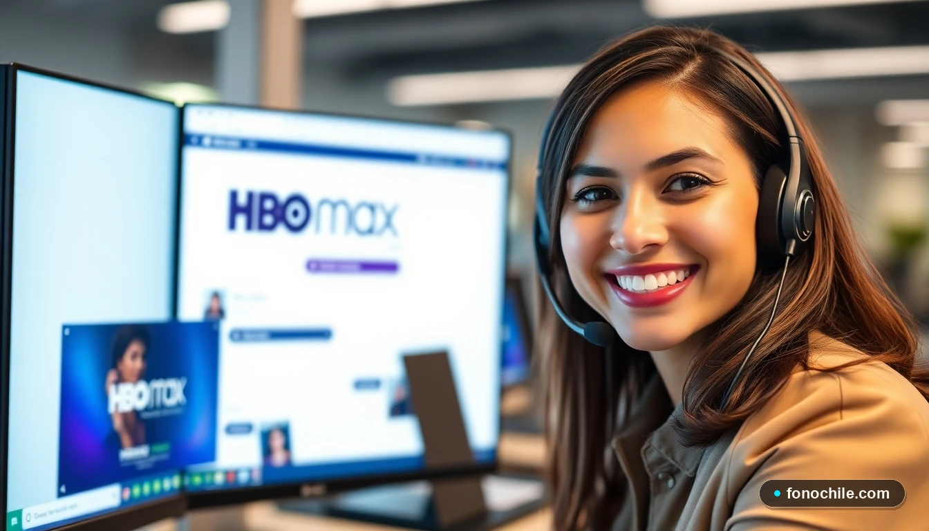 Agente de soporte de HBO Max Chile atendiendo consultas por teléfono y chat en línea