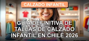 Guía de tallas de zapatos para niños y niñas en Chile, tabla de medidas de pie infantil sobre fondo naranja pastel.
