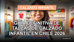 Guía de tallas de zapatos para niños y niñas en Chile, tabla de medidas de pie infantil sobre fondo naranja pastel.