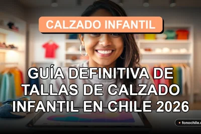 Guía de tallas de zapatos para niños y niñas en Chile, tabla de medidas de pie infantil sobre fondo naranja pastel.