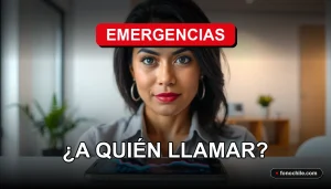 Guía de teléfonos de emergencia en Chile sobre fondo abstracto con gráficos de colores en una pantalla de smartphone.