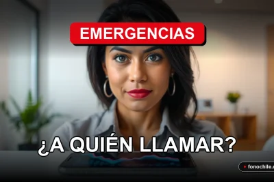 Guía de teléfonos de emergencia en Chile sobre fondo abstracto con gráficos de colores en una pantalla de smartphone.