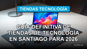 Guía de compras en tiendas de tecnología en Santiago de Chile para el año 2026, mostrando productos electrónicos modernos.