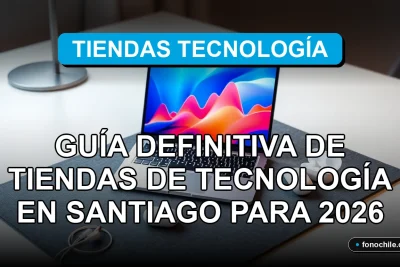 Guía de compras en tiendas de tecnología en Santiago de Chile para el año 2026, mostrando productos electrónicos modernos.