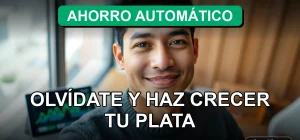 Una aplicación de ahorro automático muestra gráficos de crecimiento financiero en una tablet sobre un escritorio moderno.