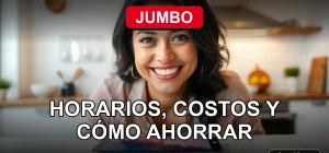 Mujer sonriente revisando su pedido de delivery de supermercado Jumbo en su teléfono móvil, mostrando comodidad y ahorro.