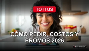 Mujer latina sonriente usando la aplicación de delivery Tottus en su teléfono inteligente para pedir comida y productos del supermercado.