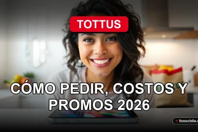 Mujer latina sonriente usando la aplicación de delivery Tottus en su teléfono inteligente para pedir comida y productos del supermercado.