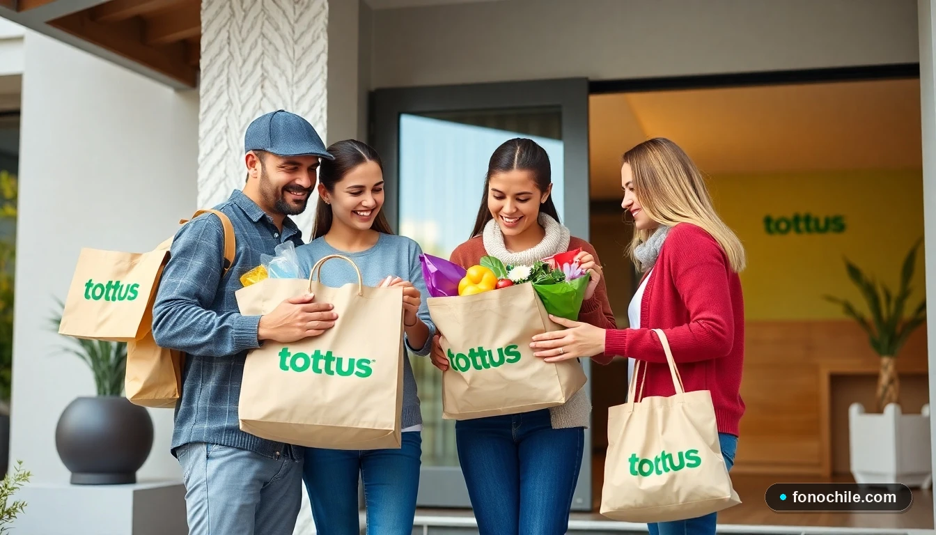 Familia chilena recibiendo su pedido de delivery de supermercado Tottus en la puerta de su casa