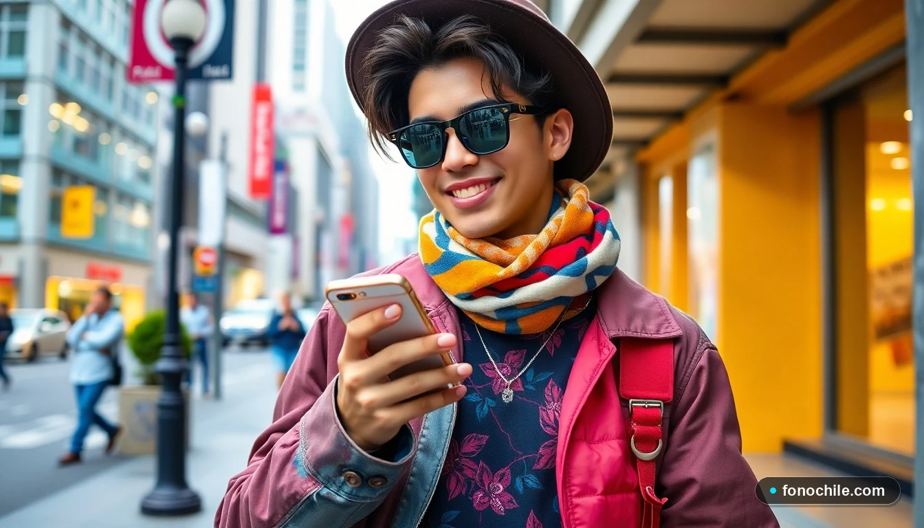Joven con estilo trendy en Chile combinando moda urbana y accesorios modernos a la moda