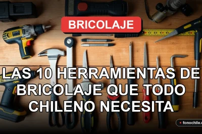 Conjunto de herramientas de bricolaje esenciales para el hogar chileno, organizadas sobre una mesa de trabajo de madera.