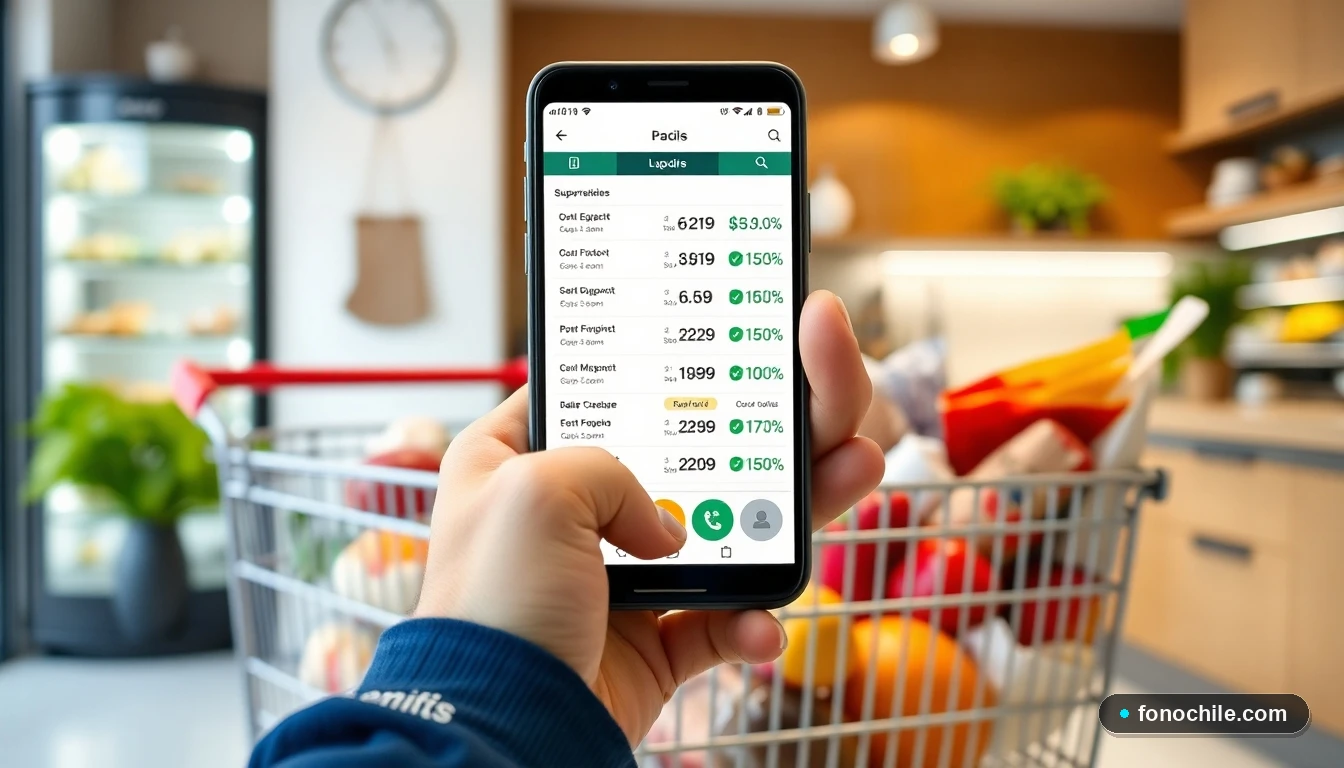 Persona en Chile comparando precios de supermercado en su celular para ahorrar dinero