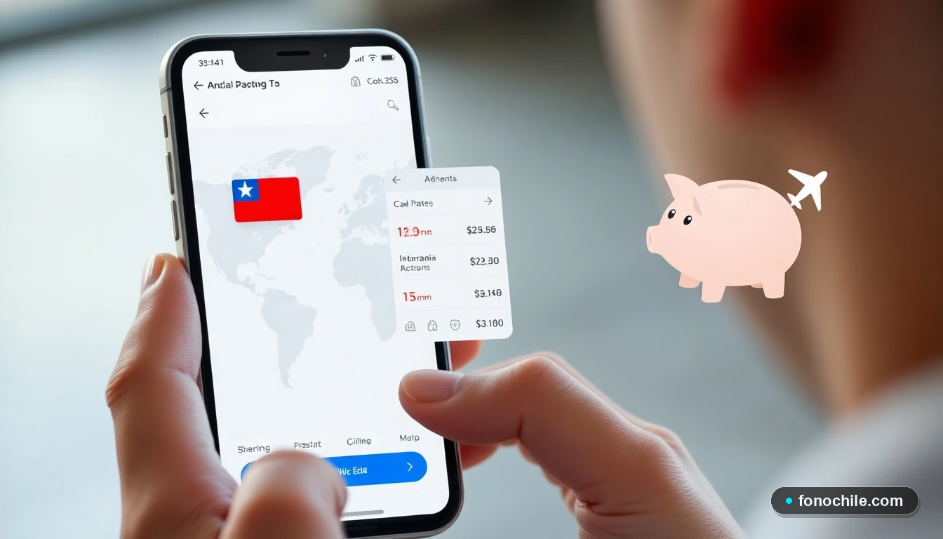 Persona en Chile revisando tarifas de roaming y ahorro en telefonía móvil en su celular