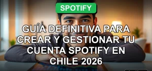Guía para crear y gestionar una cuenta de Spotify en Chile. Pantalla con gráficos abstractos de colores.