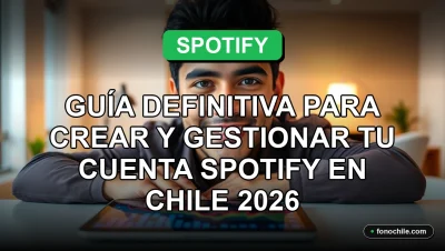 Guía para crear y gestionar una cuenta de Spotify en Chile. Pantalla con gráficos abstractos de colores.