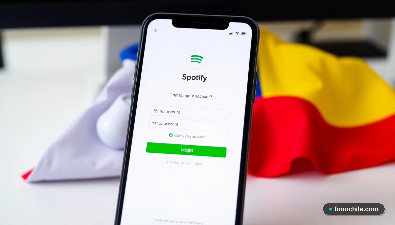Pantalla de un celular mostrando el proceso de crear una cuenta de Spotify en Chile