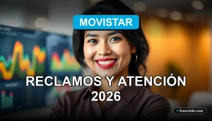 Mujer sonriente en una oficina moderna representando el servicio al cliente de Movistar Chile.