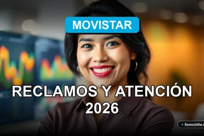 Mujer sonriente en una oficina moderna representando el servicio al cliente de Movistar Chile.