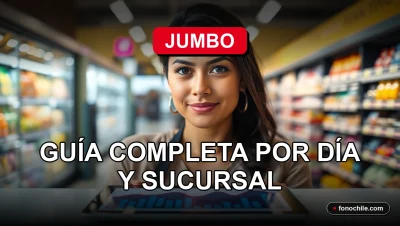 Guía de horarios de supermercado Jumbo en Chile para el año 2026, mostrada en una pantalla con gráficos de colores.