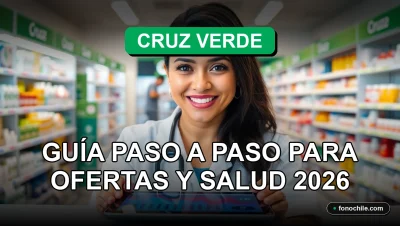 Mujer sonriente en farmacia Cruz Verde con tablet mostrando gráficos de salud, inscripción fácil para ofertas 2026.