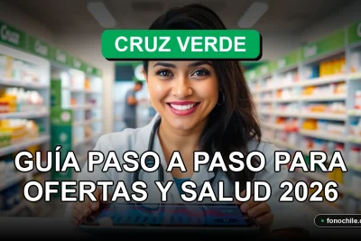 Mujer sonriente en farmacia Cruz Verde con tablet mostrando gráficos de salud, inscripción fácil para ofertas 2026.