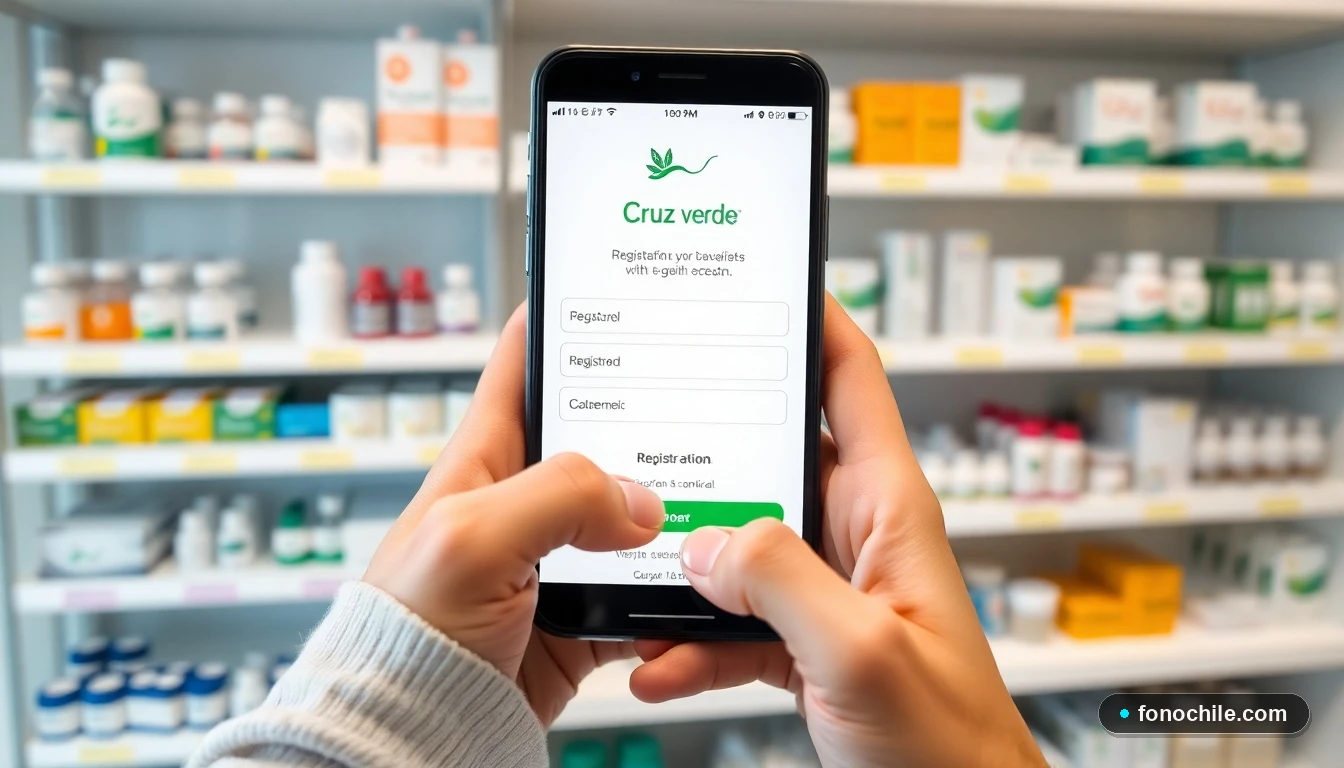 Persona completando el formulario de inscripción en la aplicación móvil de Cruz Verde