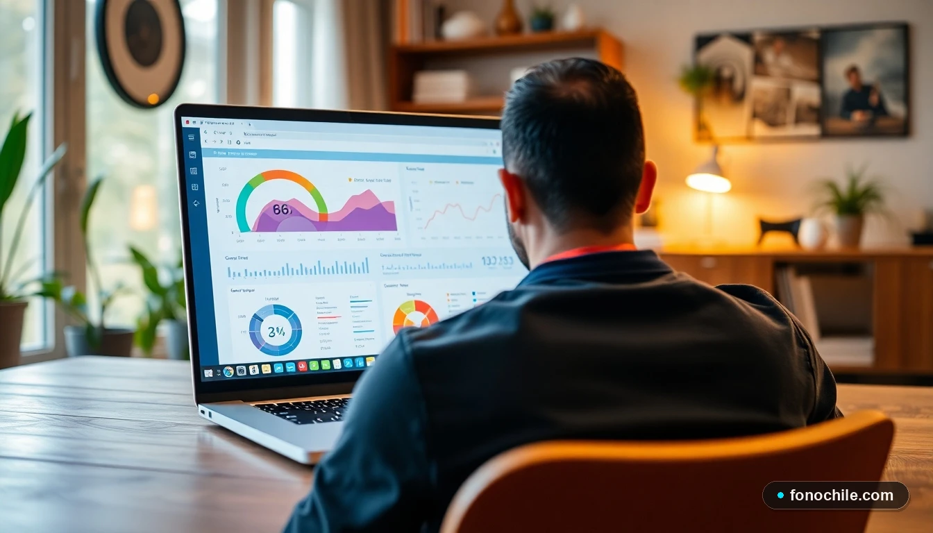 Hombre revisando cobertura y velocidad de internet fibra óptica en San Bernardo desde su laptop