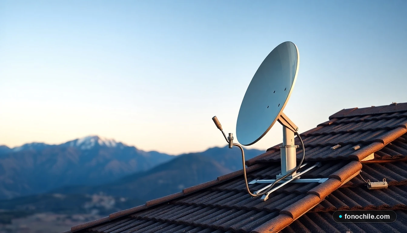 Instalación de antena satelital para internet en una casa rural de Chile, tecnología de conexión 2026.