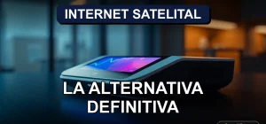 Antena de internet satelital moderna en un escritorio con gráficos abstractos en la pantalla, Chile 2026.