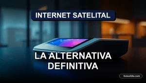 Antena de internet satelital moderna en un escritorio con gráficos abstractos en la pantalla, Chile 2026.