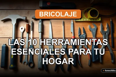 Kit básico de herramientas de bricolaje para el hogar en Chile, organizado sobre una mesa de trabajo de madera.