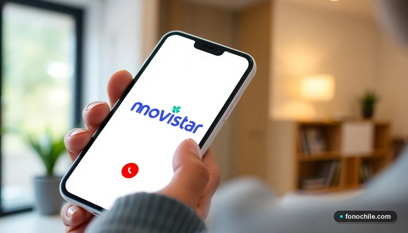 Persona en Chile llamando al servicio al cliente de Movistar desde su teléfono móvil