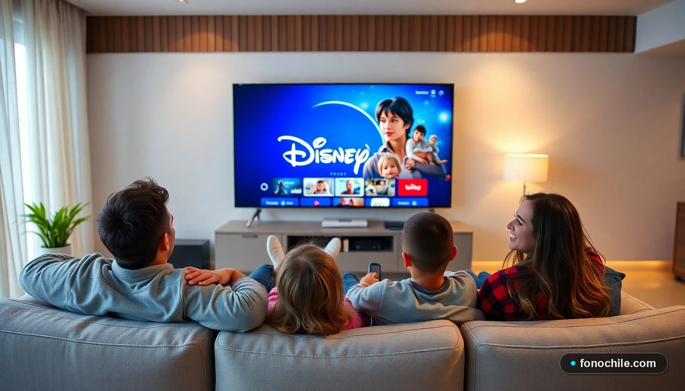 Familia chilena disfrutando de Disney Plus en su Smart TV sin necesidad de iniciar sesión cada vez.