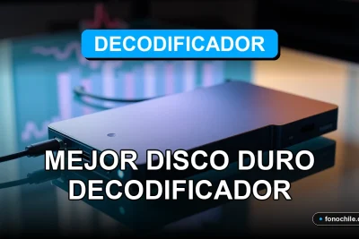 Disco duro externo para decodificador de TV, mostrando gráficos abstractos en pantalla, sobre escritorio moderno.