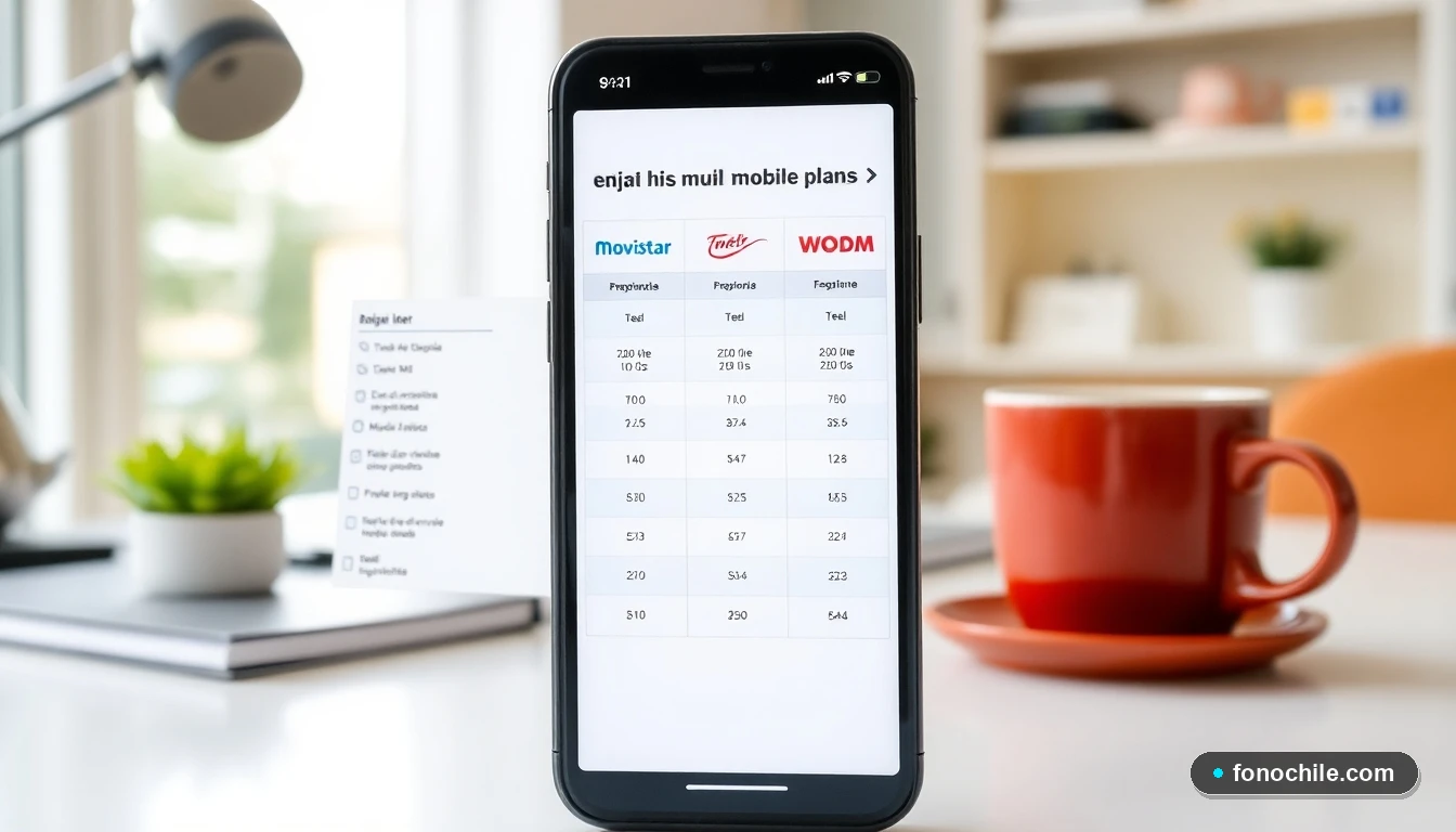 Comparación visual de planes postpago de operadoras chilenas en una pantalla de smartphone