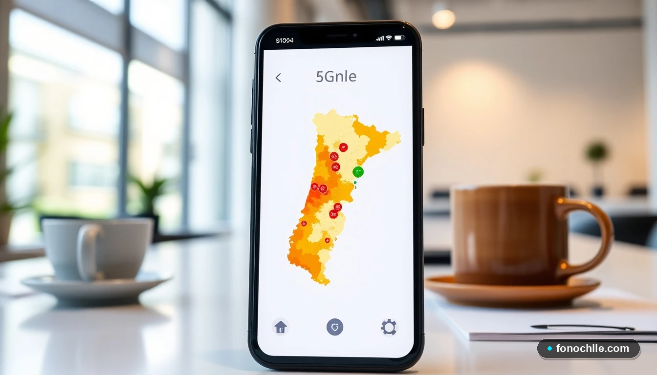 Mapa de cobertura y señal 5G en Chile mostrando las zonas de mejor recepción en un smartphone moderno.