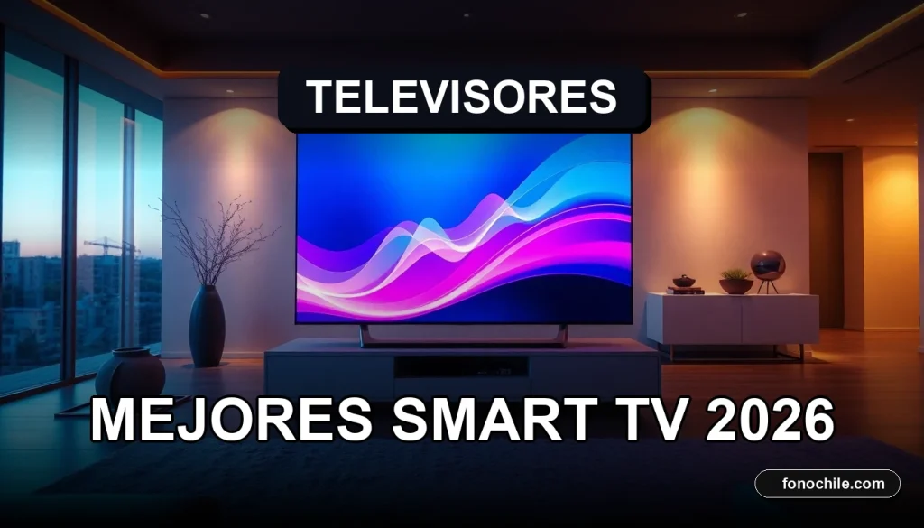 Mejores Smart TV del año 2026 mostrando gráficos abstractos de colores en una pantalla ultra delgada.