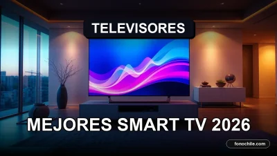 Mejores Smart TV del año 2026 mostrando gráficos abstractos de colores en una pantalla ultra delgada.